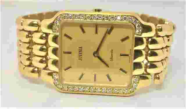 New Solid 18k Yellow Gold JUVENIA Unisex watch with Diamonds Ref 11521LR/BR1