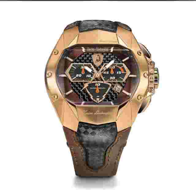 Tonino Lamborghini GT1 Chronograph Rose Gold PVD Black/Brown Leather Band $1,546