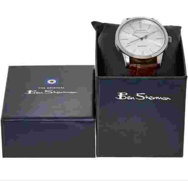 Ben Sherman Mens white and silver face brown leather strap watch
