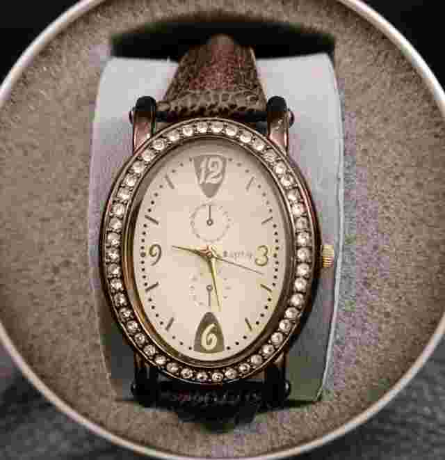 Ladies' Apt. 9 Analog Watch, Oval, Rhinestone Embellished, Brown