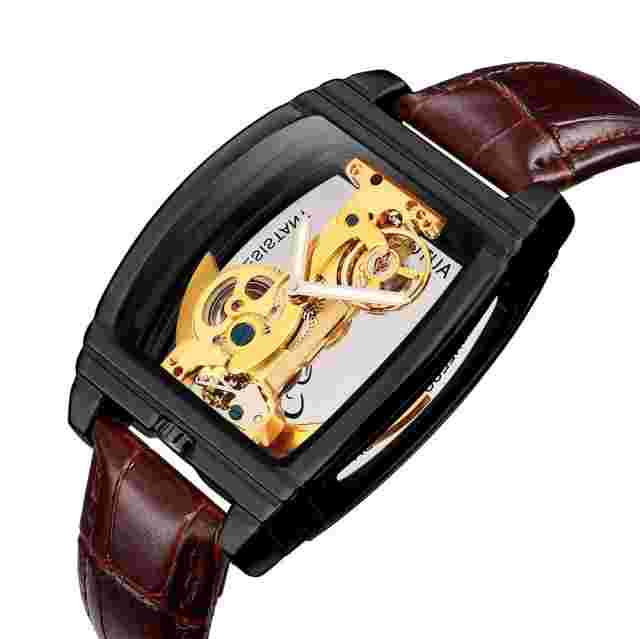 Christmas Gift Luxury Men's black Bridge Transparent Mechanical Skeleton Black