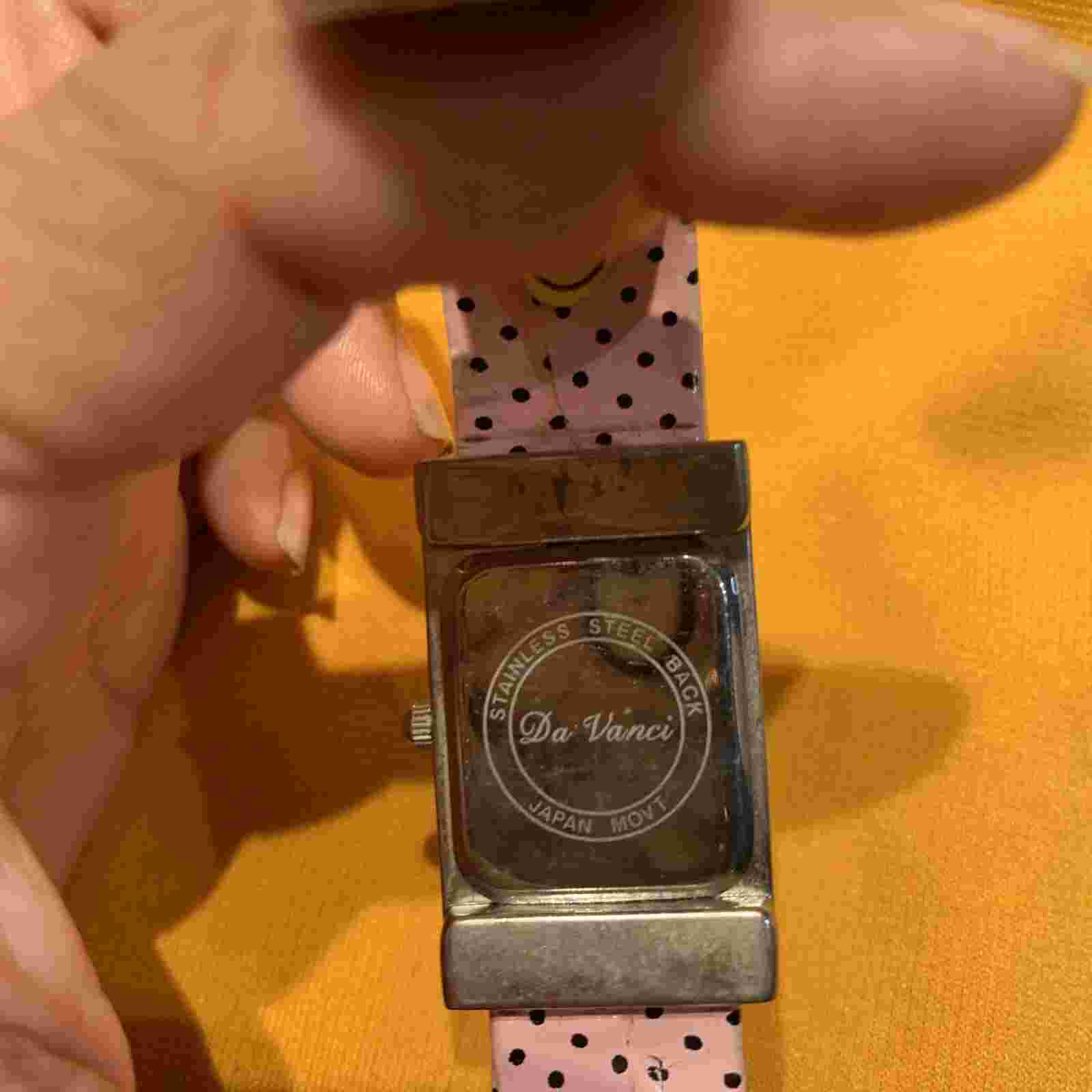 pink polka dot da vinci bracelet watch used vintage cuff