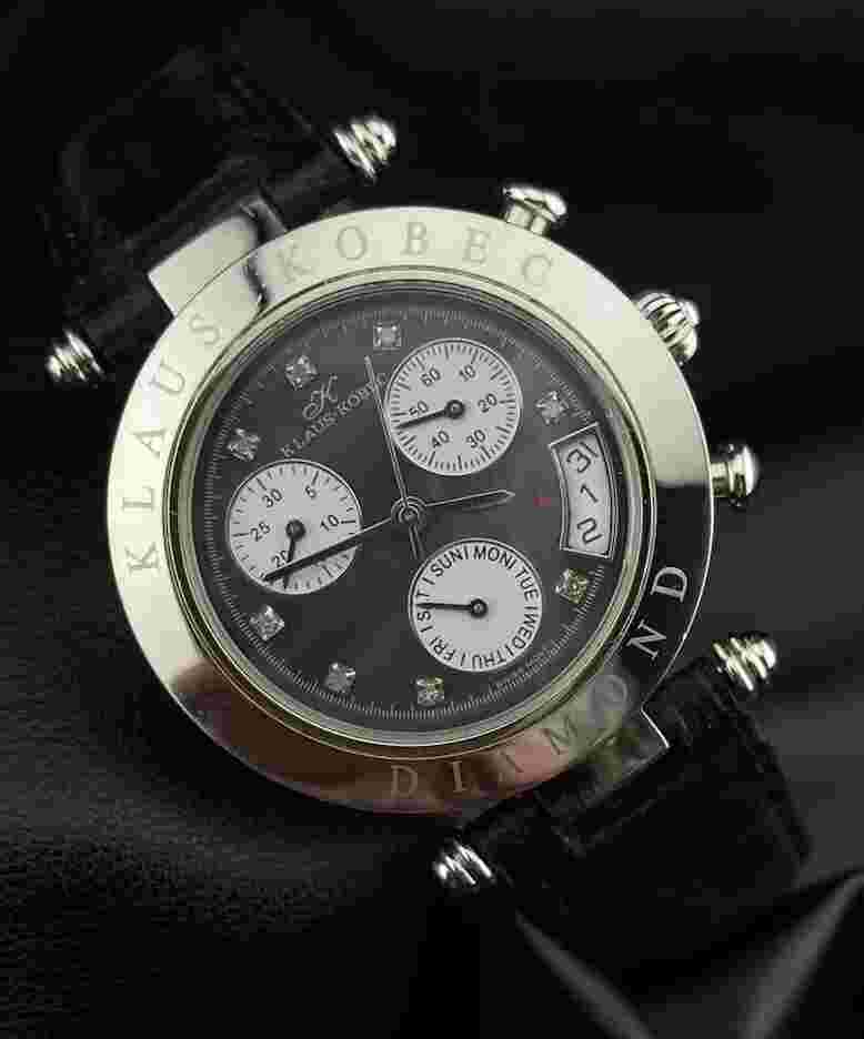 Klaus Kobec Diamond Chronograph Swiss Couture Ladies Watch Elegant St. Steel
