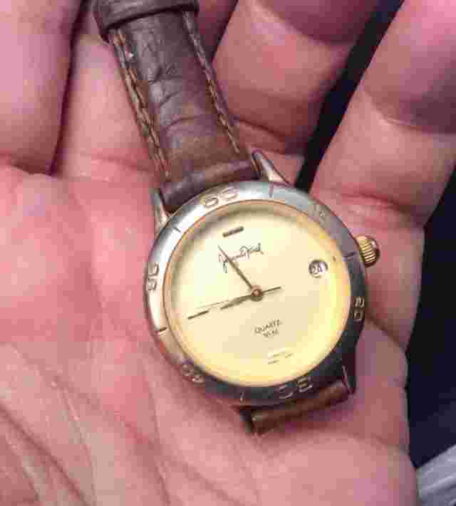 Vintage Jacques Farel Watch with Brown Leather Band & Date Window Works