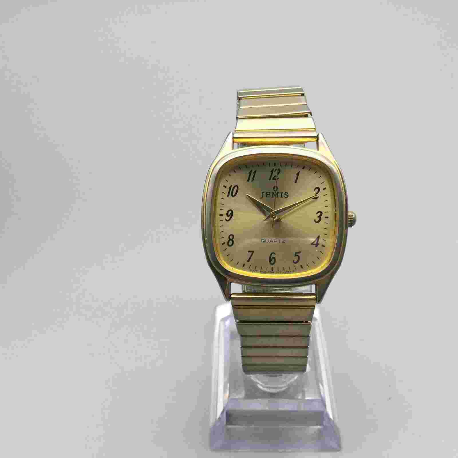 Vintage Jemis Watch Women 31mm Gold Tone Square Dial Stretch Band New Battery