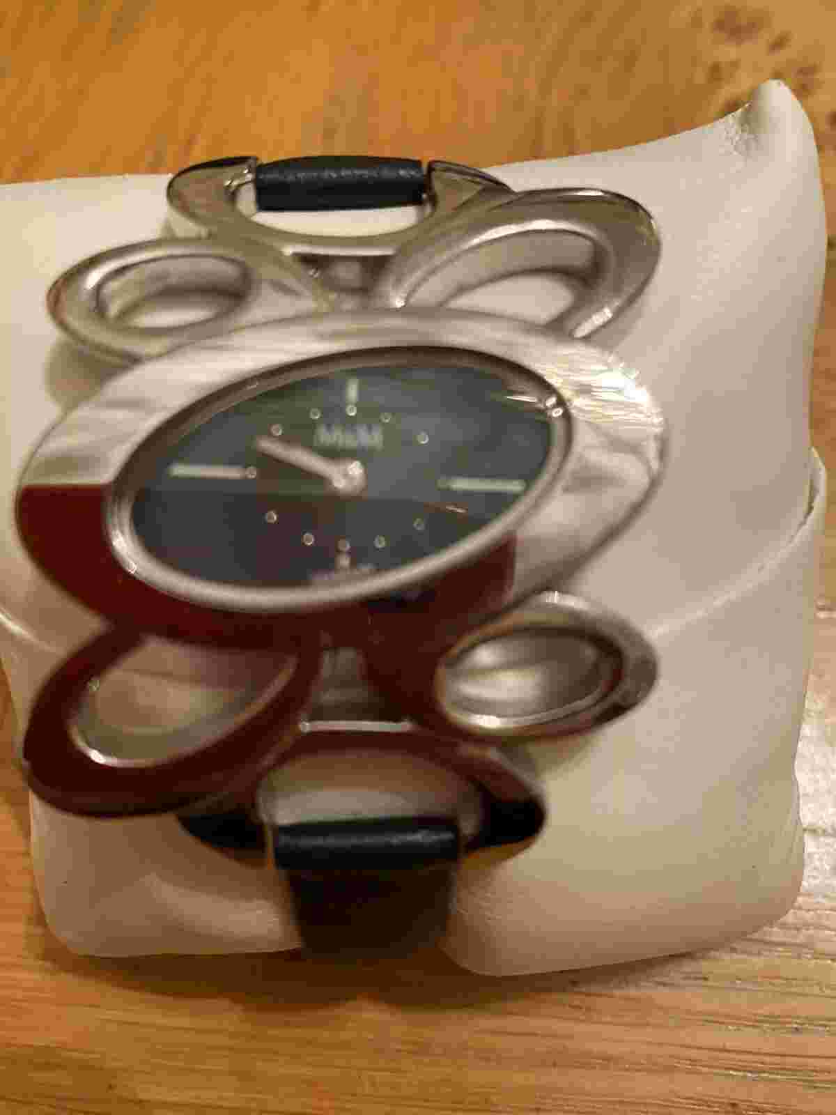 M&M German  Wrist Watch for Women New With Daisy Design And Black Leather Strap