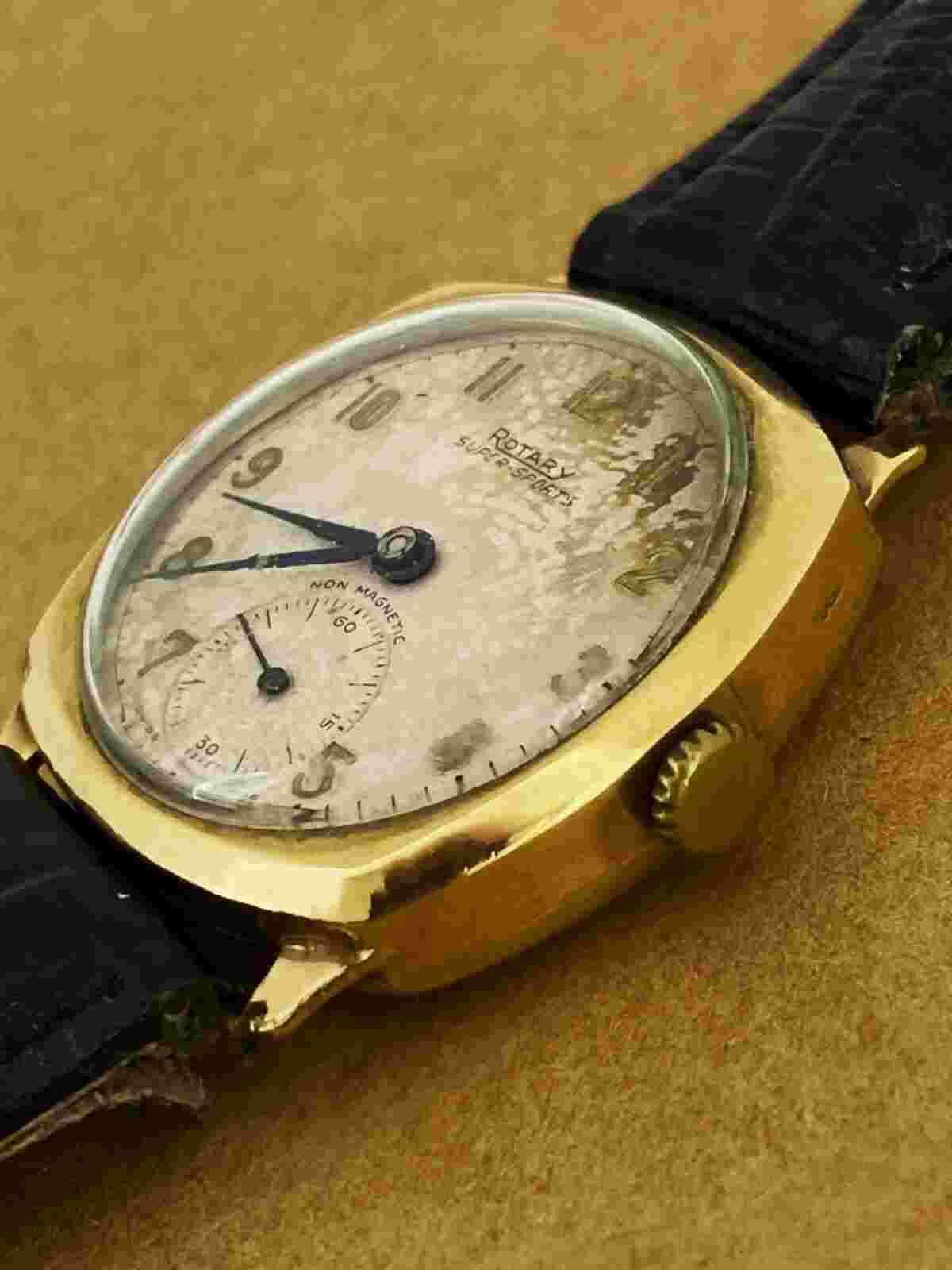 Art-Deco 9K Gold Manual Mens' Watch by ROTARY, Super-Sports, Non Magnetic.