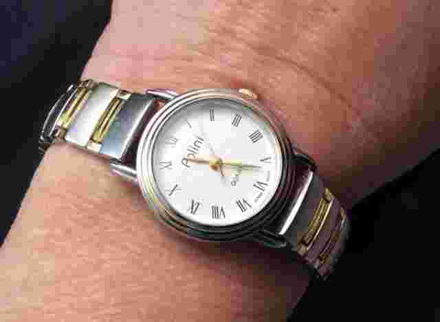 Nice Polini Quartz Ladies Brushed Silver with Gold Trim Quartz Watch New Battery