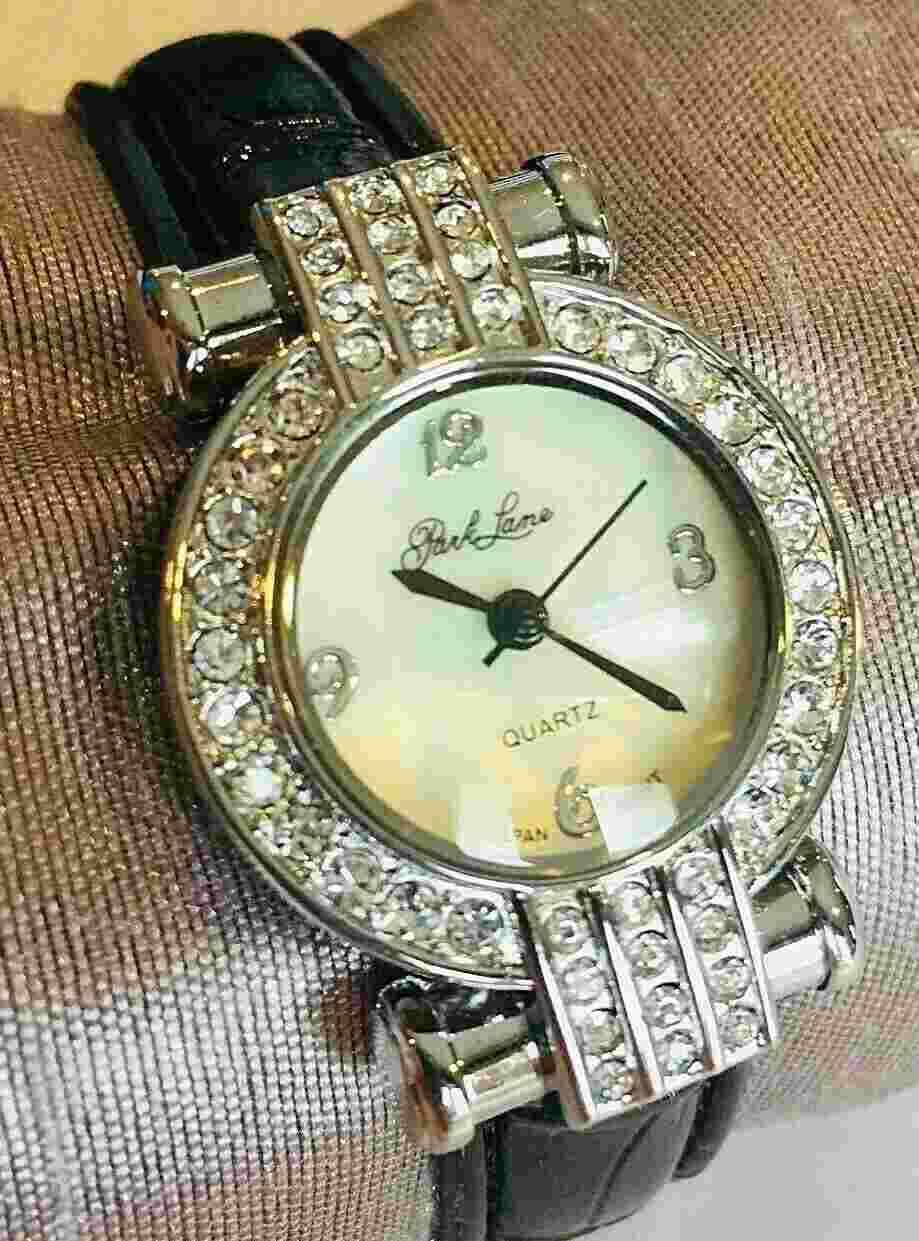 Jewels by Park Lane GENEVE Swarovski Crystal Mother of Pearl Face Leather Watch