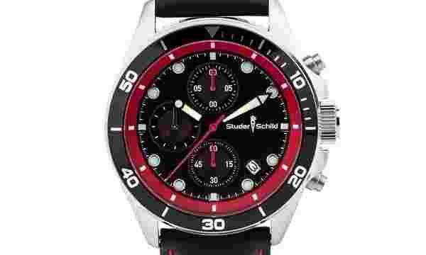 Men Studer Schild Chronograph Morse Watch Silver Steel Case - Red & Black