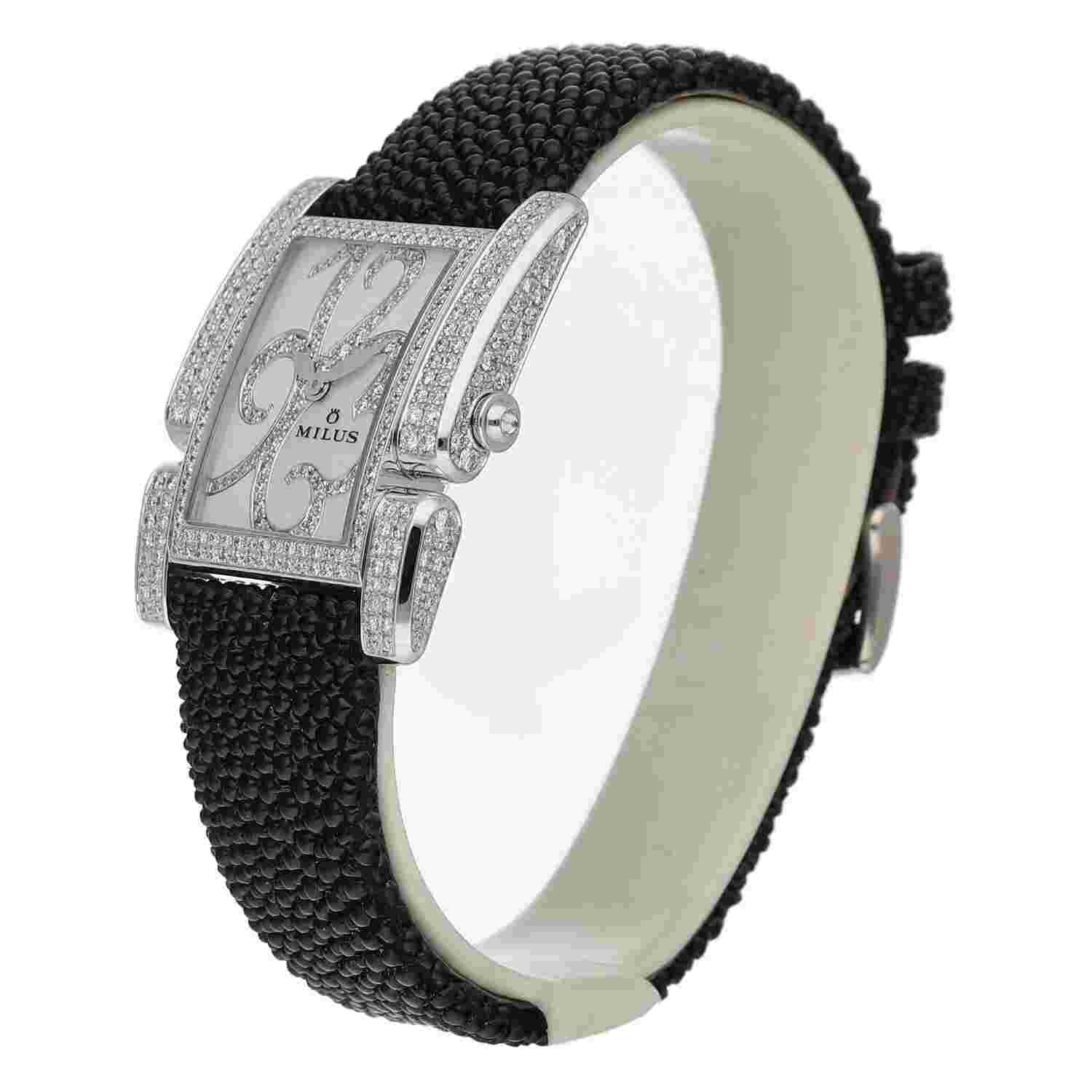 Milus Apiana API301 18k White Gold Diamonds MOP Dial Quartz Women's Watch