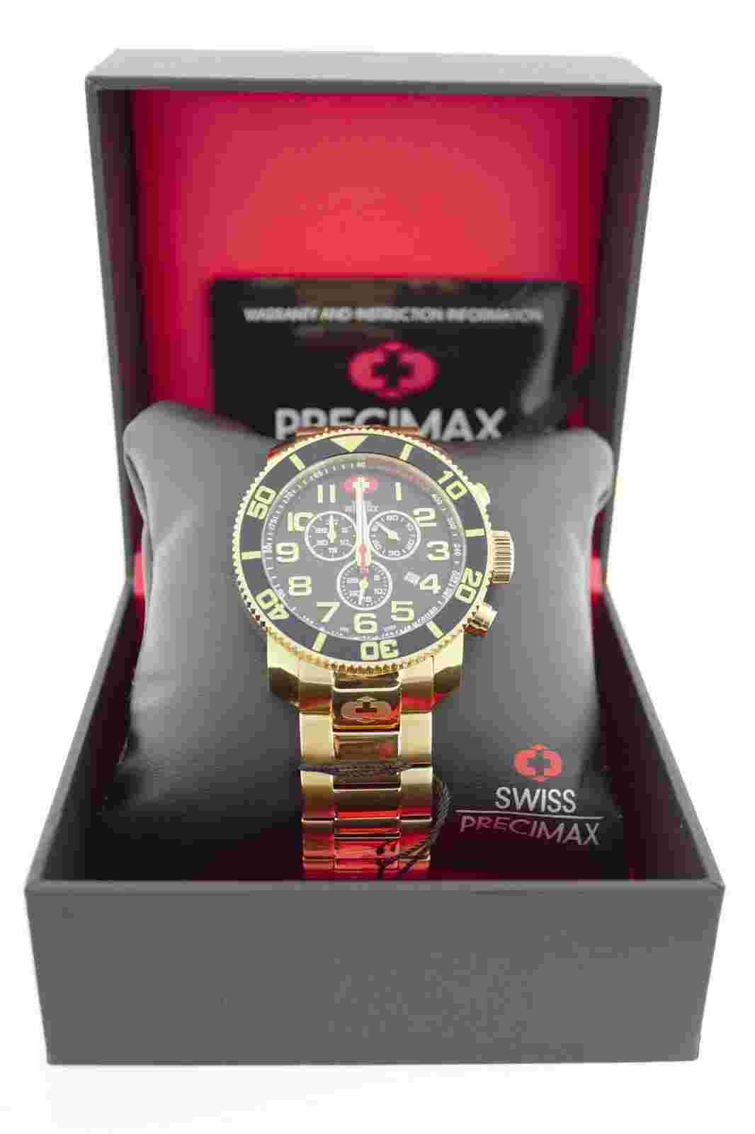 Swiss Precimax Men's Verto Pro SP13042 Black Dial with Gold Stainless Steel Band