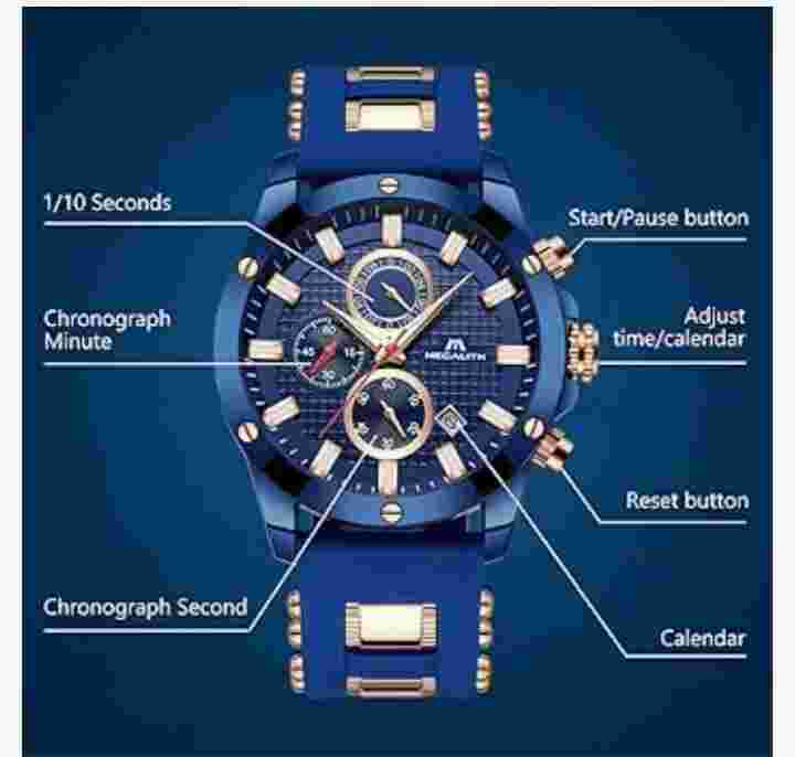 MEGALITH Mens Watches Chronograph Waterproof Watches for Men Blue Face Analogue