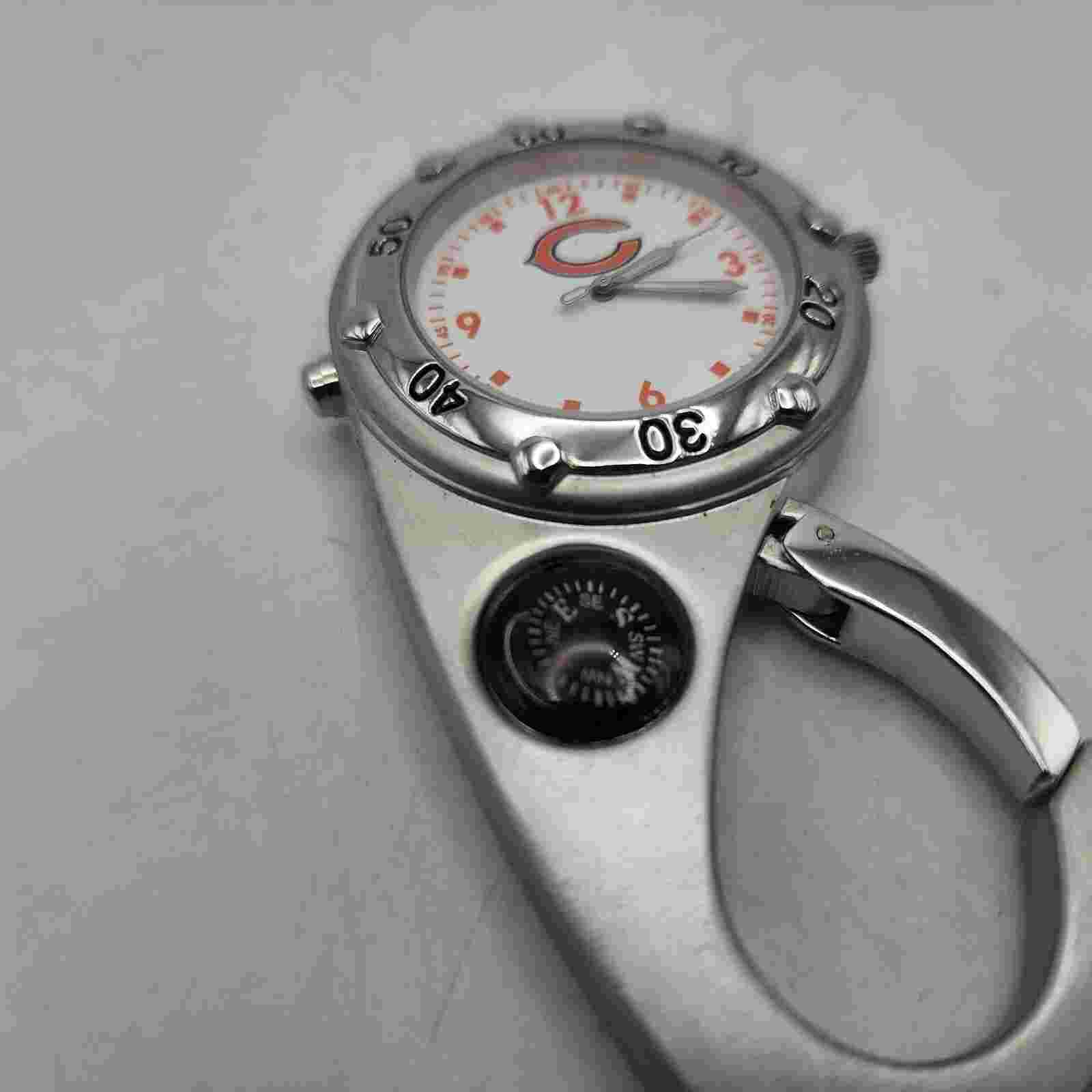 NFL Chicago Bears Unisex Silver Toned 3" Keychain Clip On Watch Analog READ