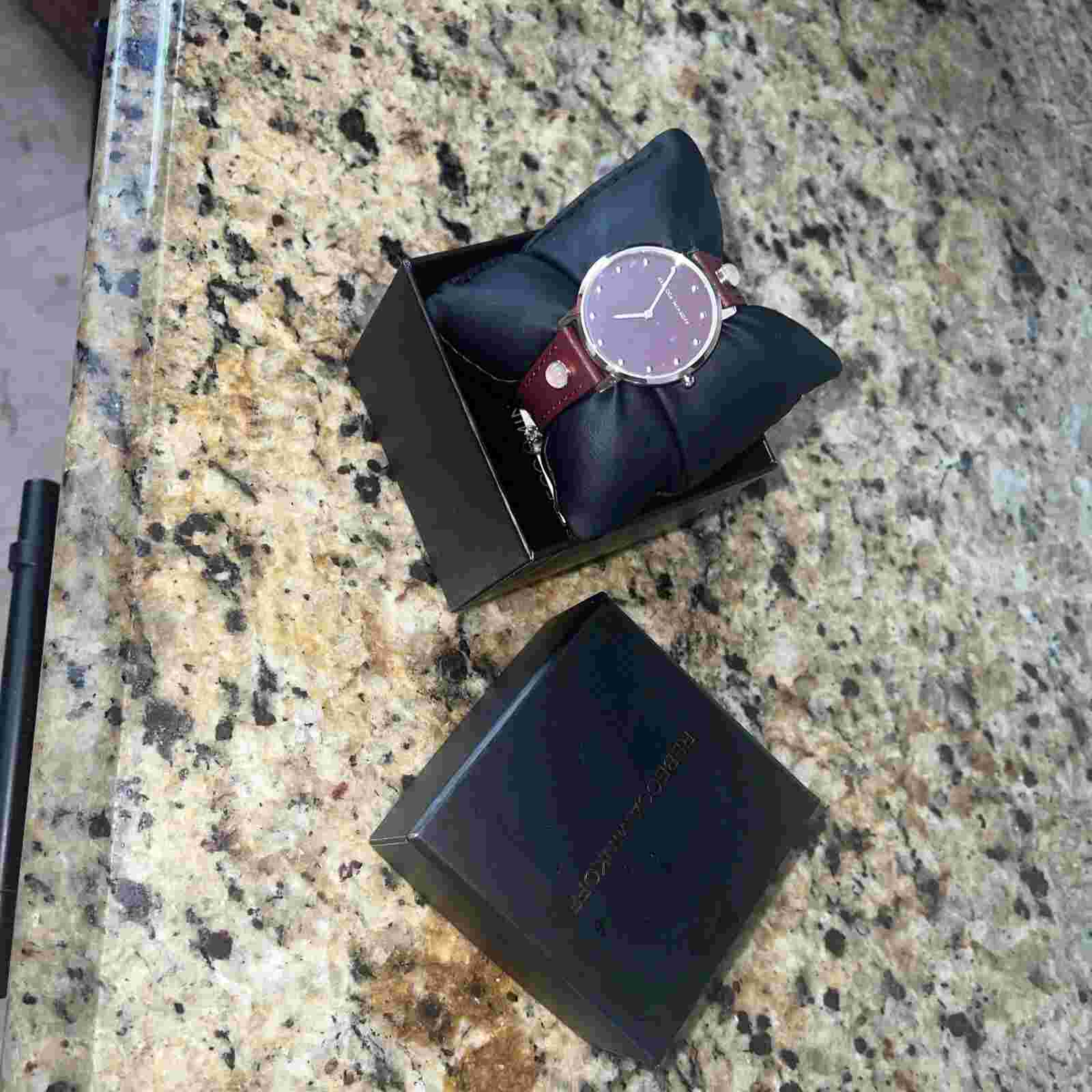 150$ RARE New Rebecca Minkoff Major Studded Leather Watch Deep Maroon 2200384