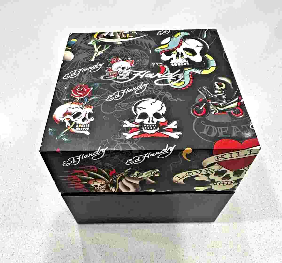 Ed Hardy Men's Eagle & Skull Multi Print Dial/Matte Black Silicone Strap 47 mm