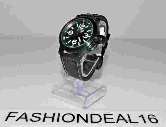 Oozoo Authentic Steel Black Leather Black SS Oversized 48mm OS48 $270 Watch