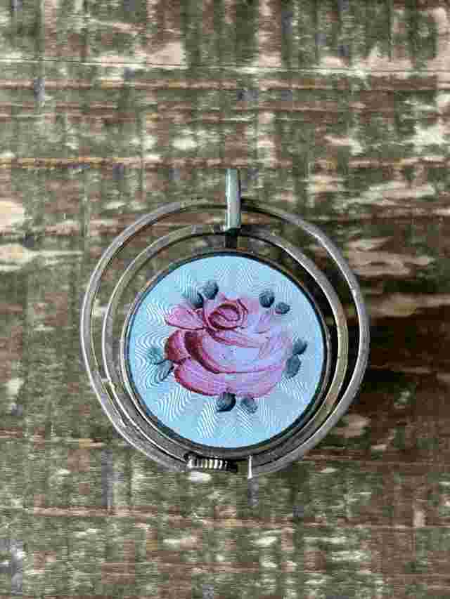 BEAUTIFUL Very Unusual Vintage Semca Watch Pendant Guilloche Rose UNTESTED