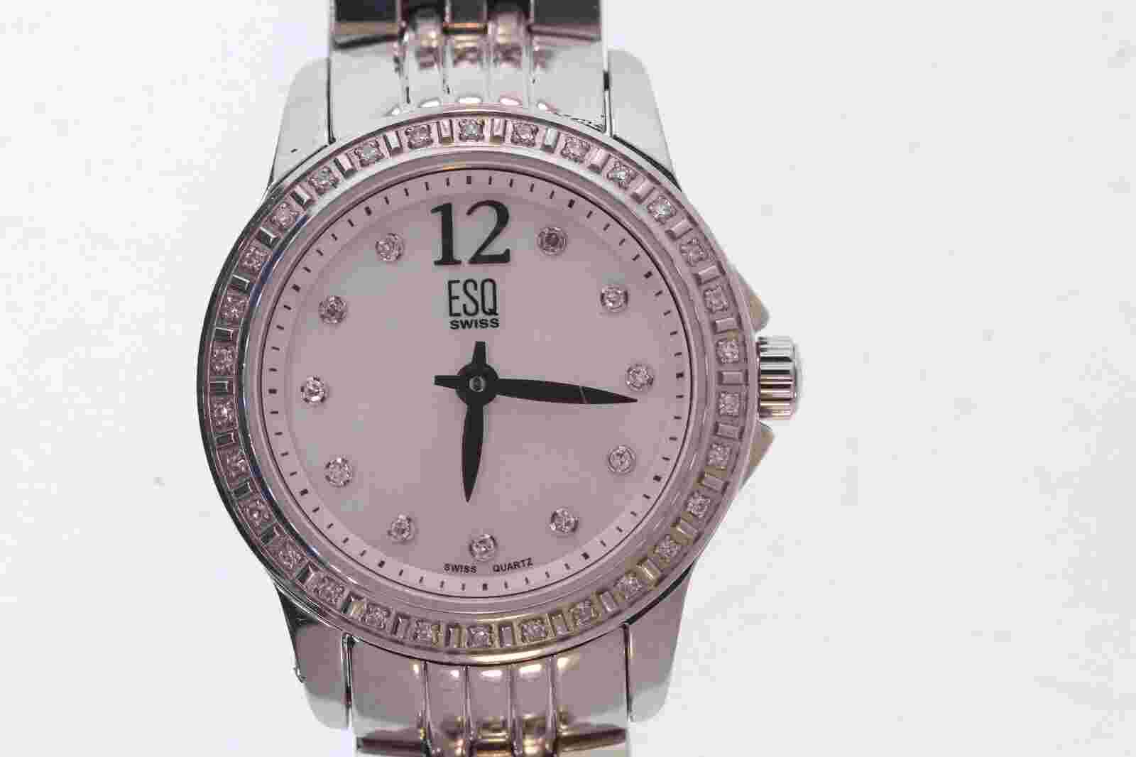 ESQ Ladies Stainless Steel Quartz Diamond Bezel Mother of Pearl Dial Watch