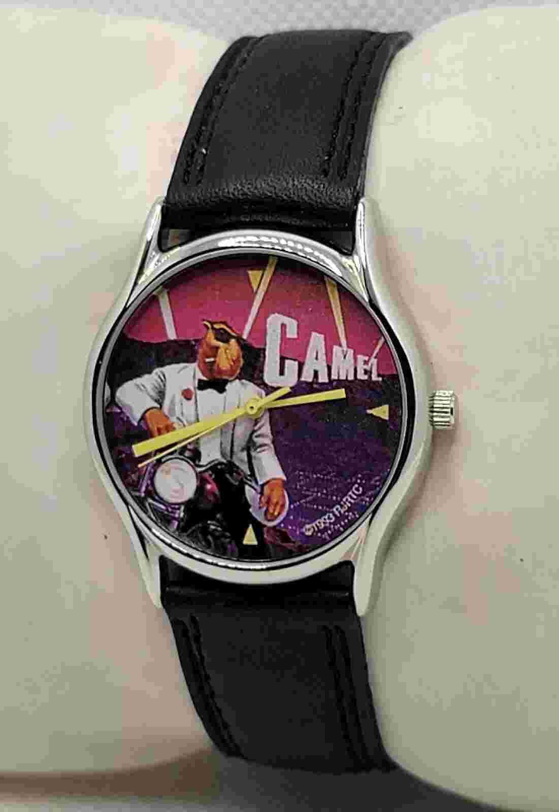 Unisex Camel 1993 RJRTC Round Silver Tone Black Leather Band Analog Watch I8