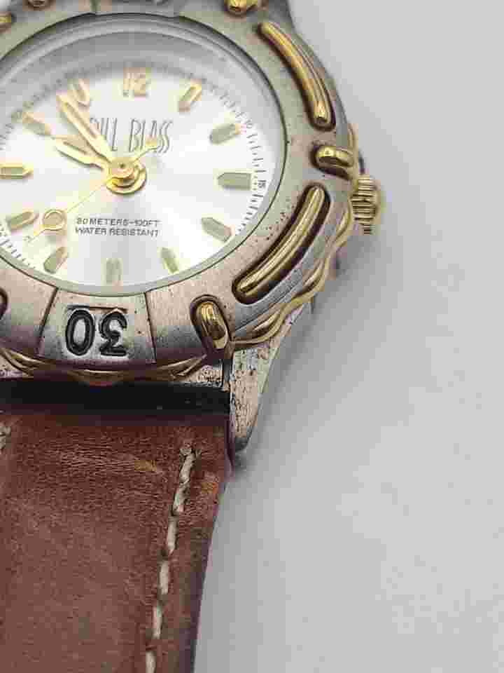 Bill Blass Watch Women Silver Dial Swiss Parts Brown Leather Band New Battery