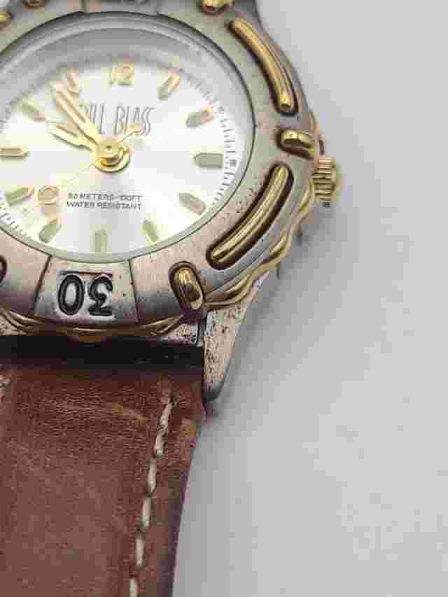 Bill Blass Watch Women Silver Dial Swiss Parts Brown Leather Band New Battery