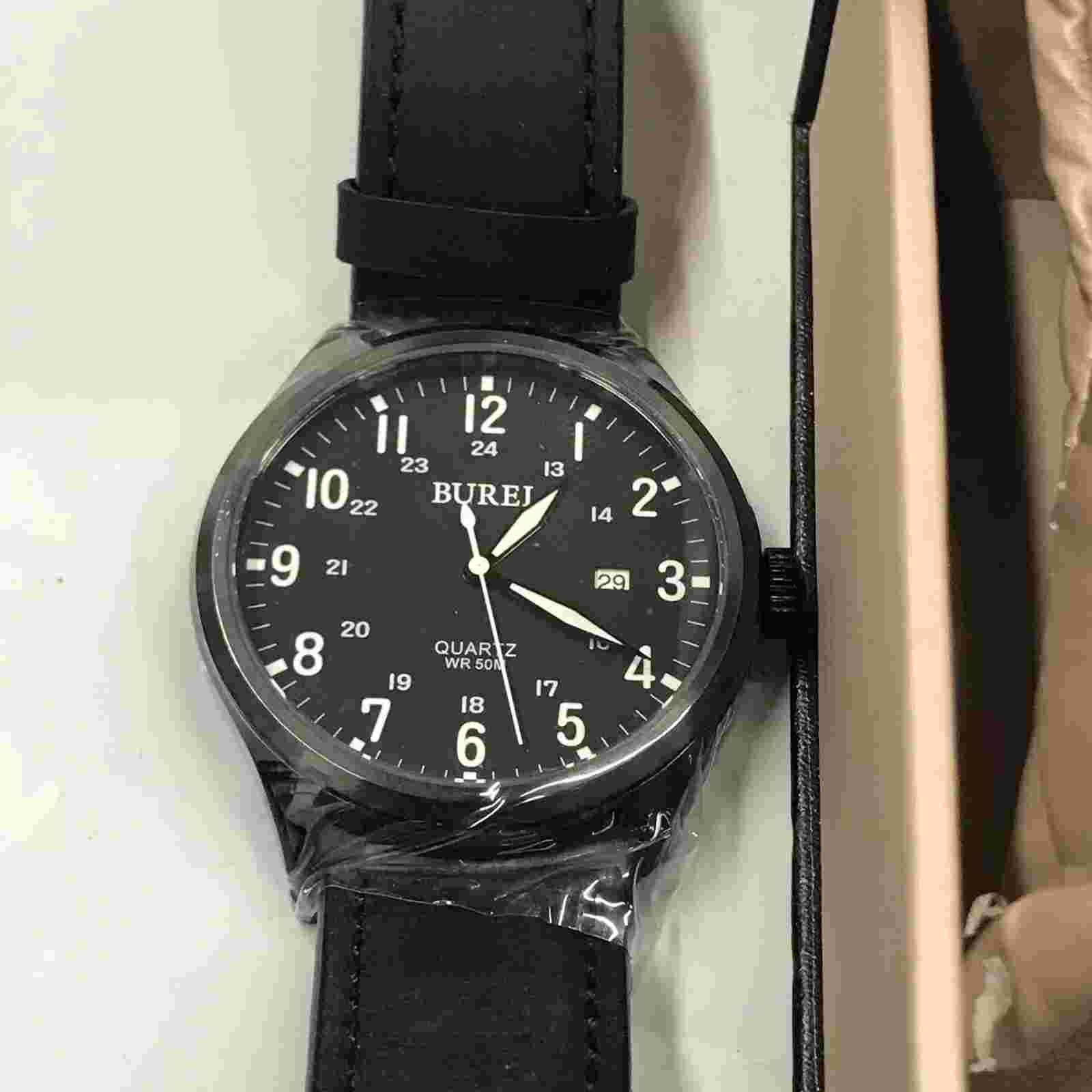 DEAD BATTERY! BUREI Mens Watch  Black 50M