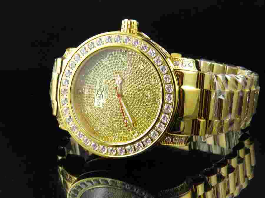 Men's Yellow Gold Finish Stainless Steel  Khronos Simulated Diamond Watch 48MM