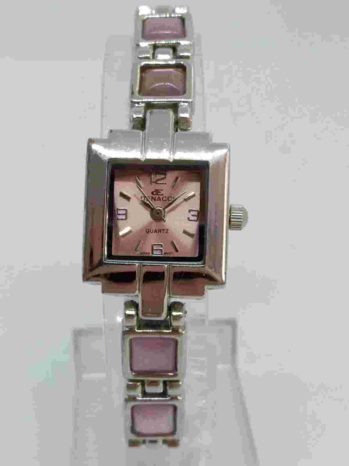 VINTAGE Denacci HT1529 Womens 19mm Square Silver Tone Bracelet Watch NEW BATTERY
