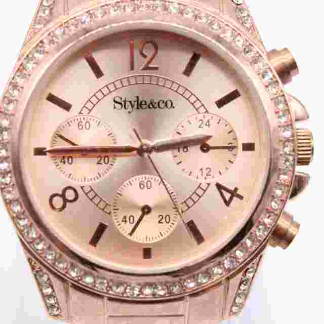 Style & Co Chronograph Watch Womens Rose Gold Tone Stainless Steel Rhinestones