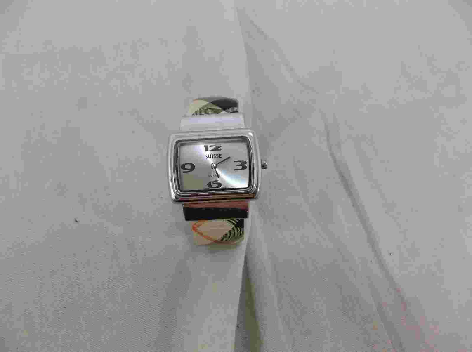 Suisse P700 Women's Wrist Watch  Plaid Black Tan & Red Band 6996