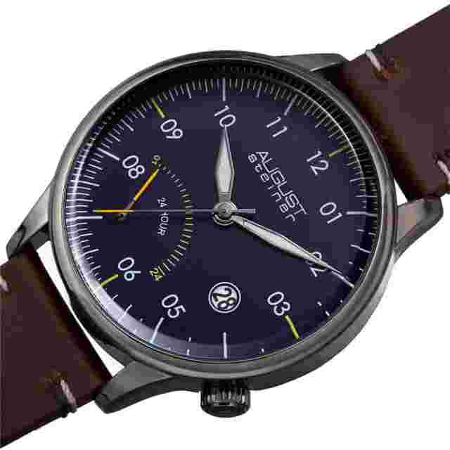 August Steiner Quartz Blue Dial Brown Leather Men's Watch AS8285GNBU