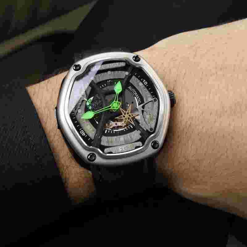 Reef Tiger Men Automatic Watches Luxury Watch Mechanical Wristwatch Hexagon Case
