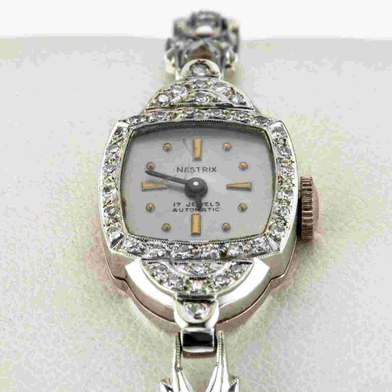 Nastrix Women's 14k Gold and Platinum Hand-Winding Dress Watch w/ Diamond Band