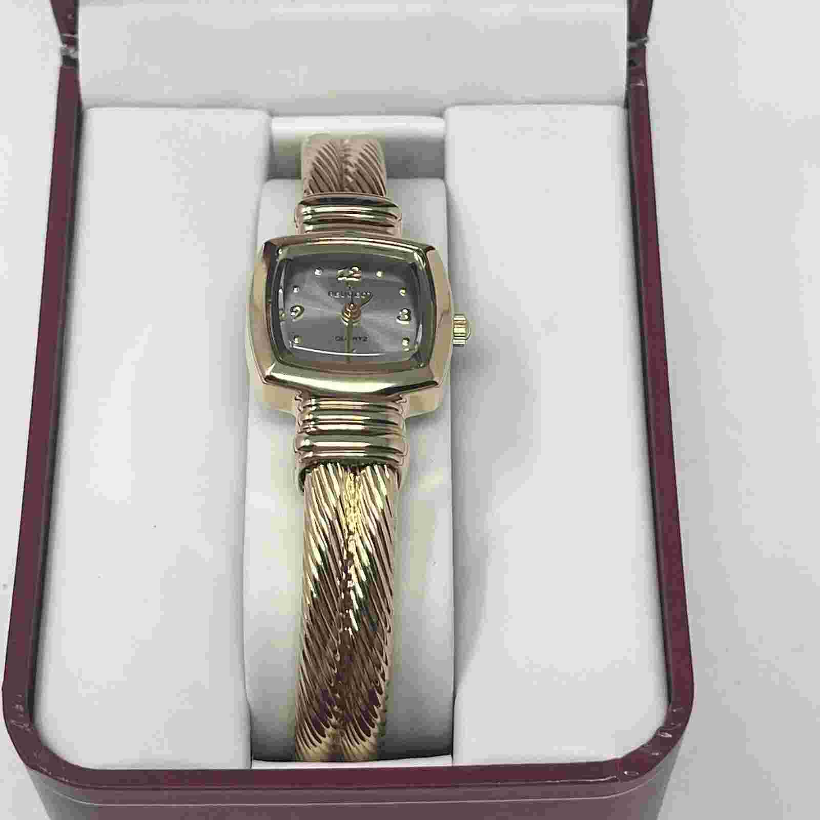 Vintage Peugeot Two Toned Cable Cord Bracelet Watch Box Square