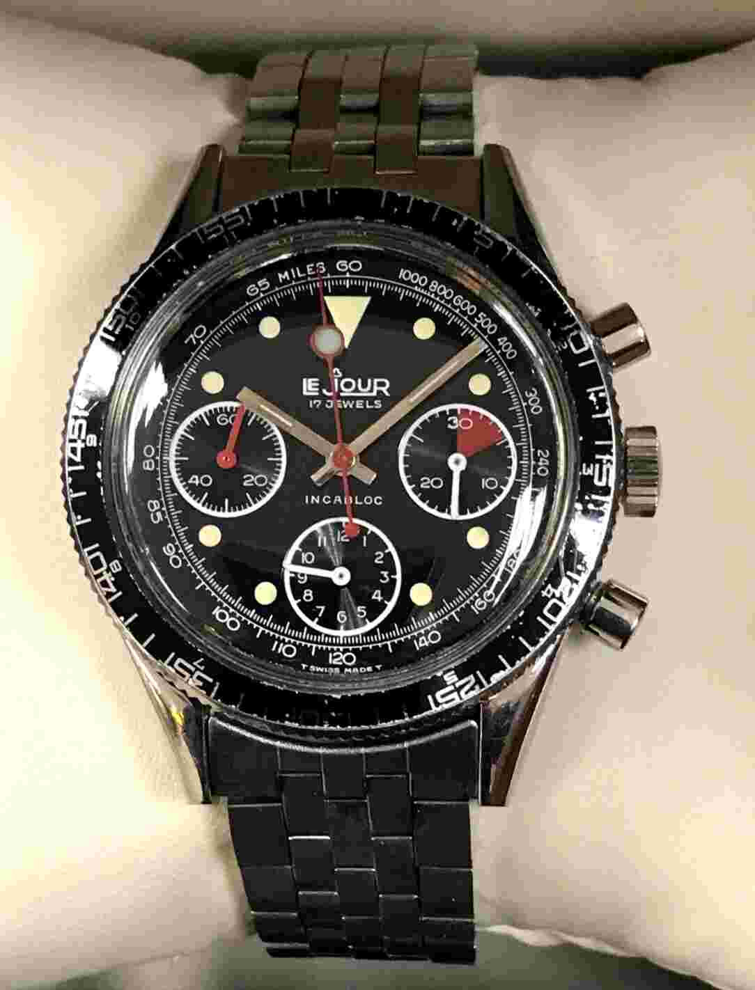 Vintage Le Jour Chronograph Cal.7736 Manually Winding Swiss Men's Watch WARRANTY