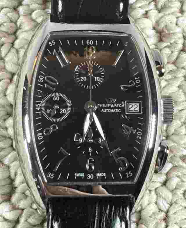 Philip Watch Swiss Automatic Chronograph Valjoux 7750 Black Dial RARE-VTG.