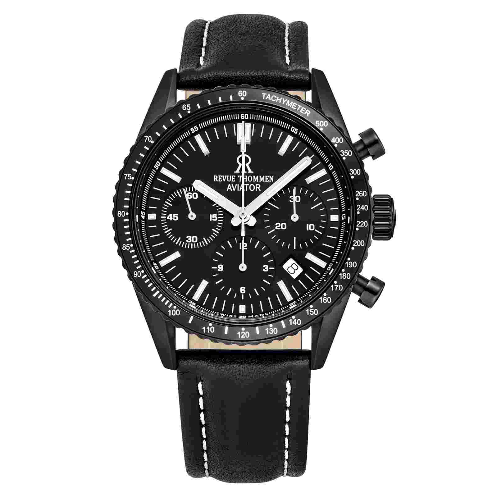 Revue Thommen Men's 17000.6577 'Aviator' Black Dial Chronograph Automatic Watch