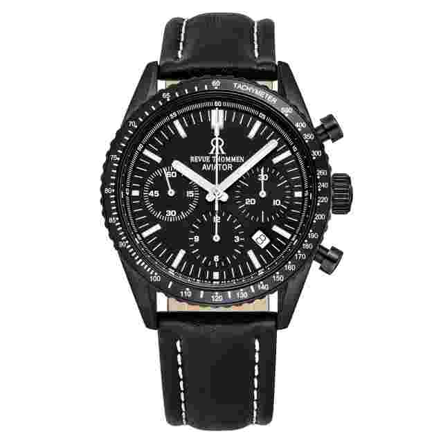 Revue Thommen Men's 17000.6577 'Aviator' Black Dial Chronograph Automatic Watch