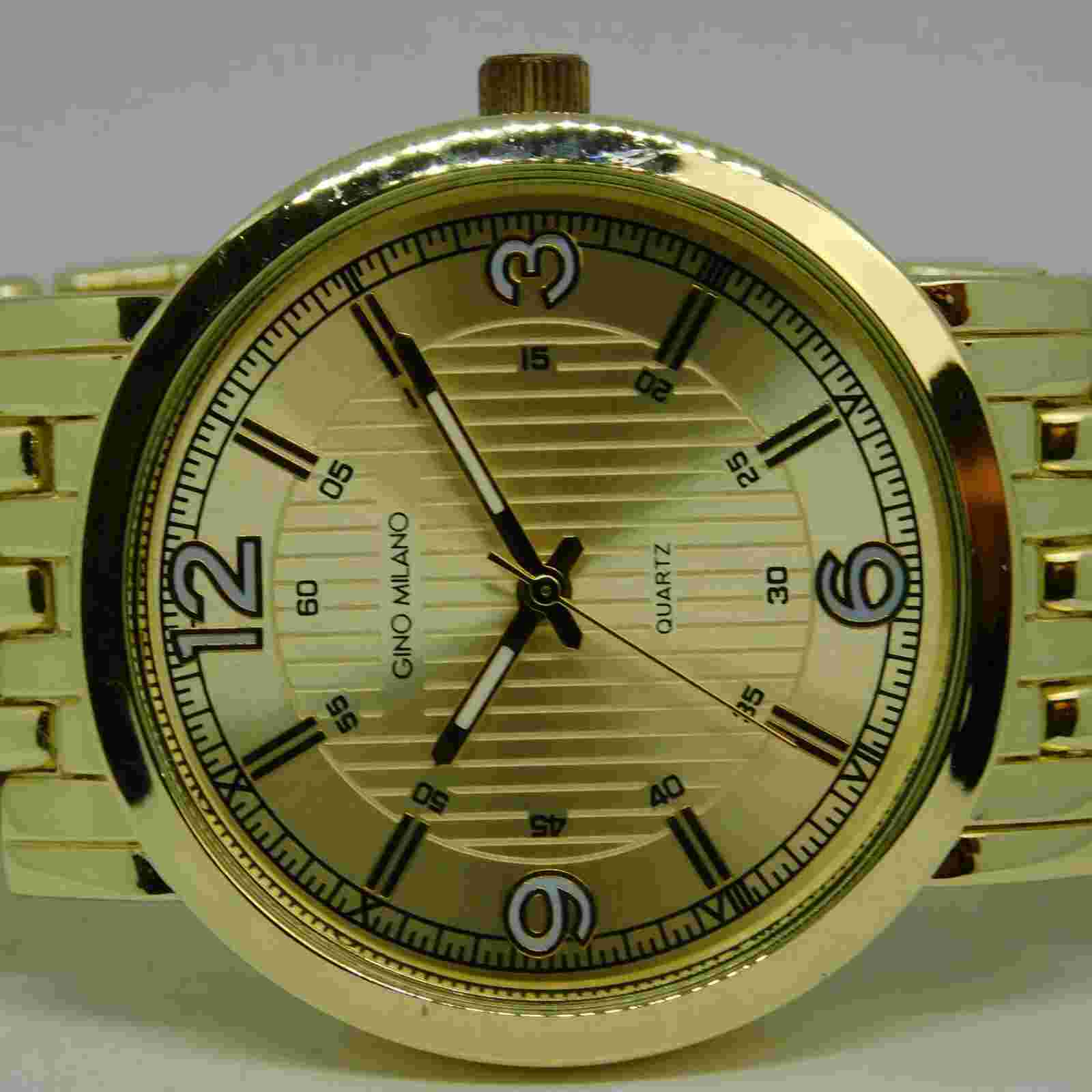 GINO MILANO No:8494 Gold Tone Quartz Analog Men's Watch Sz. 8 1/2" New Battery