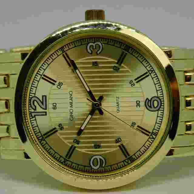GINO MILANO No:8494 Gold Tone Quartz Analog Men's Watch Sz. 8 1/2" New Battery