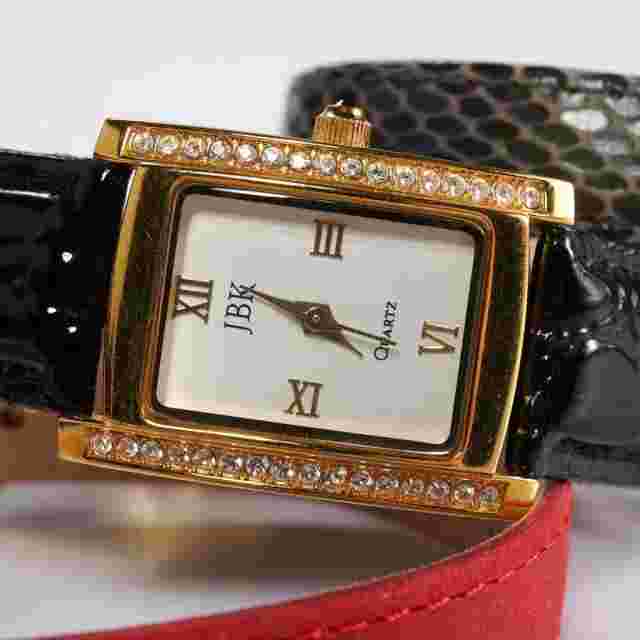 Camrose Kross JBK Jacqueline Kennedy Gold Gray Black Red Leather Womens Watch