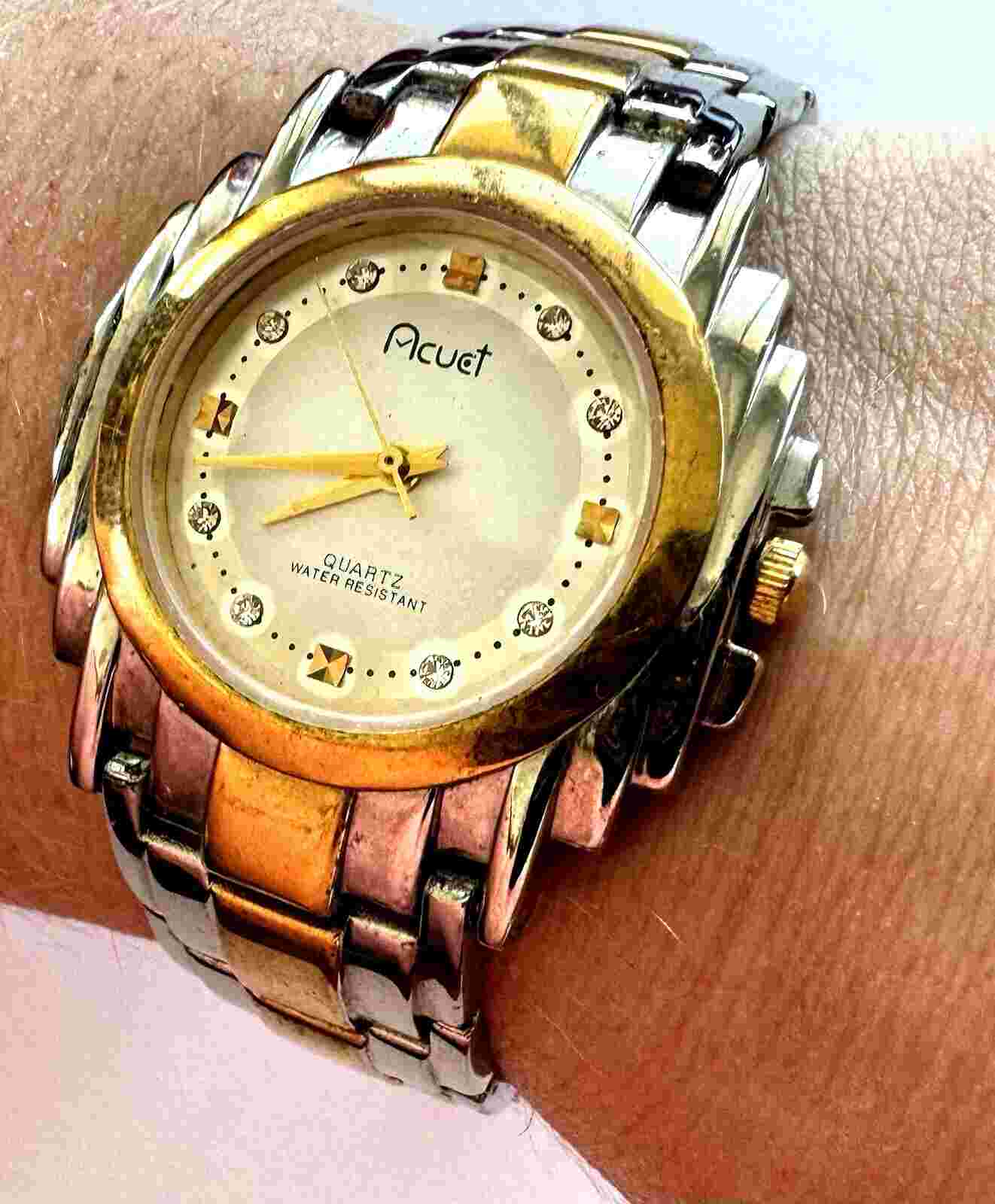 18K Gold Plated Acuet Quartz Japan Movt Men's Watch Two Tone Runs