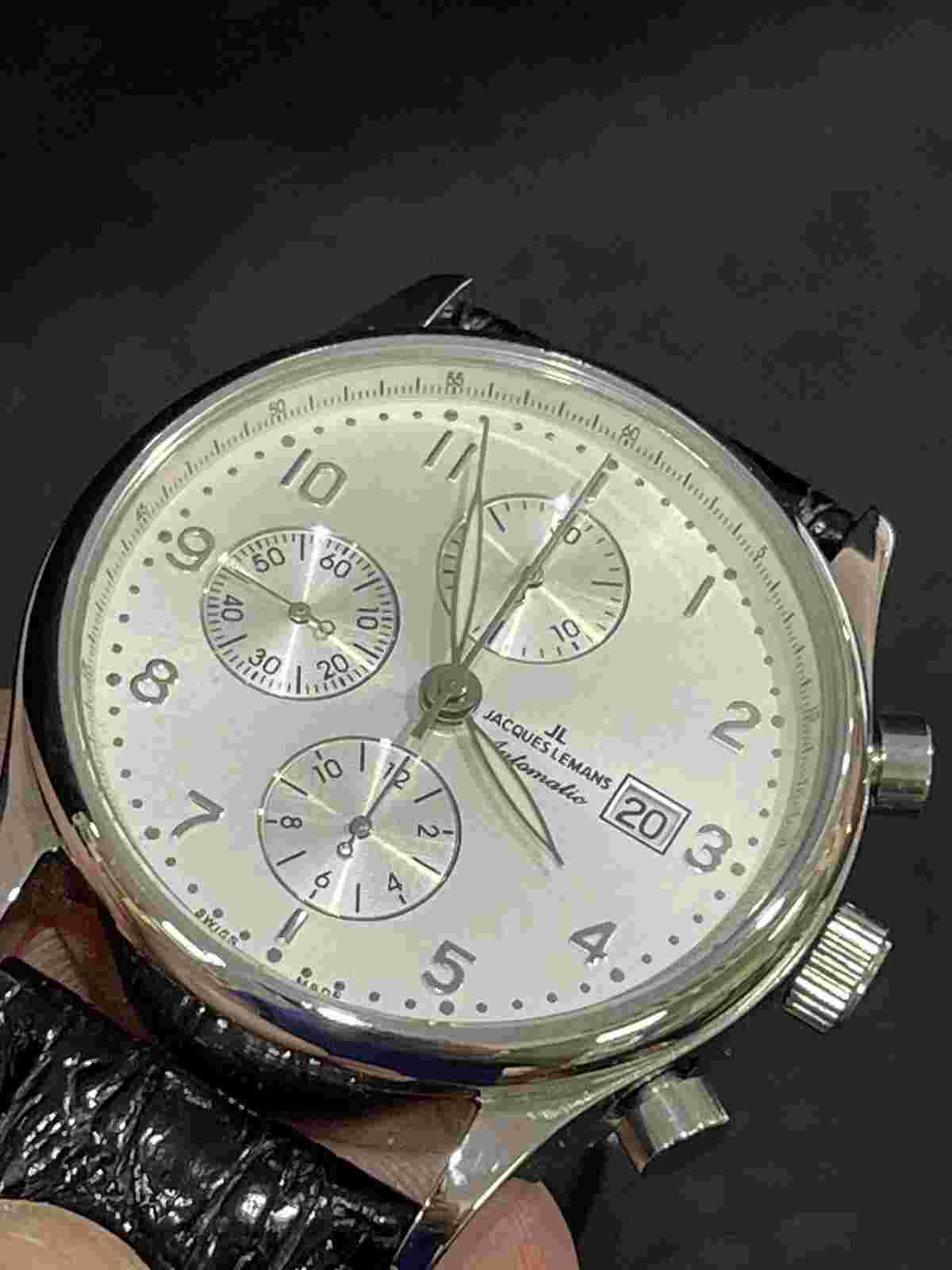MINT Jacques Lemans 1-1170C Automatic Chronograph Date Men's Watch Box & Papers