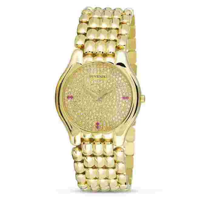 NOS 18k Gold JUVENIA BIARRITZ Unisex watch Ref 11346 with Diamond Dial & Rubies