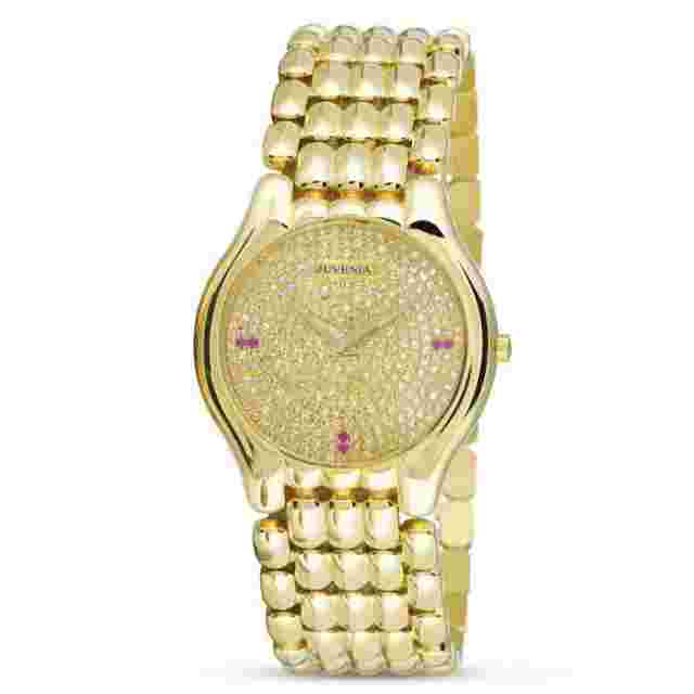 NOS 18k Gold JUVENIA BIARRITZ Unisex watch Ref 11346 with Diamond Dial & Rubies