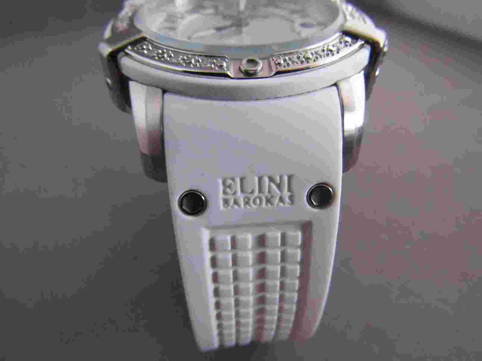 ELINI BAROKAS MOTHER OF PEARL SAPPHIRE CRYSTAL WHITE SPORTS BAND WRISTWATCH