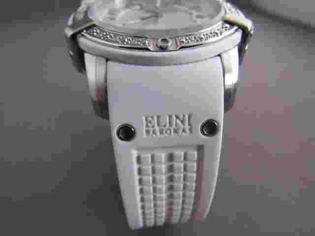 ELINI BAROKAS MOTHER OF PEARL SAPPHIRE CRYSTAL WHITE SPORTS BAND WRISTWATCH