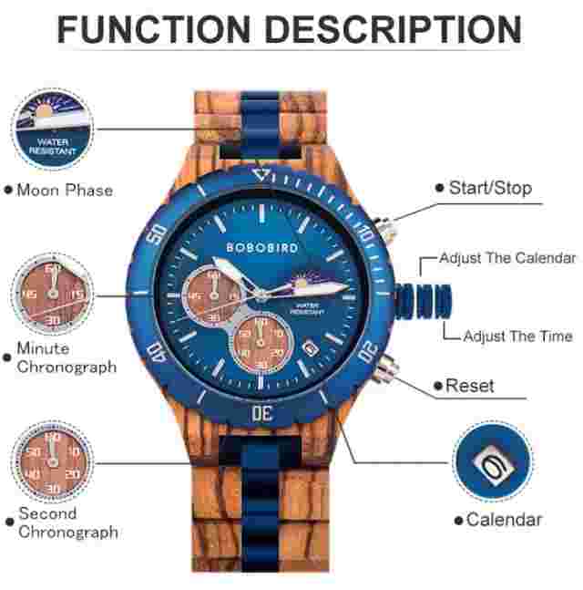 BOBO BIRD Men's Watches Wooden Chronograph Watch Quartz Wood Watch For Men