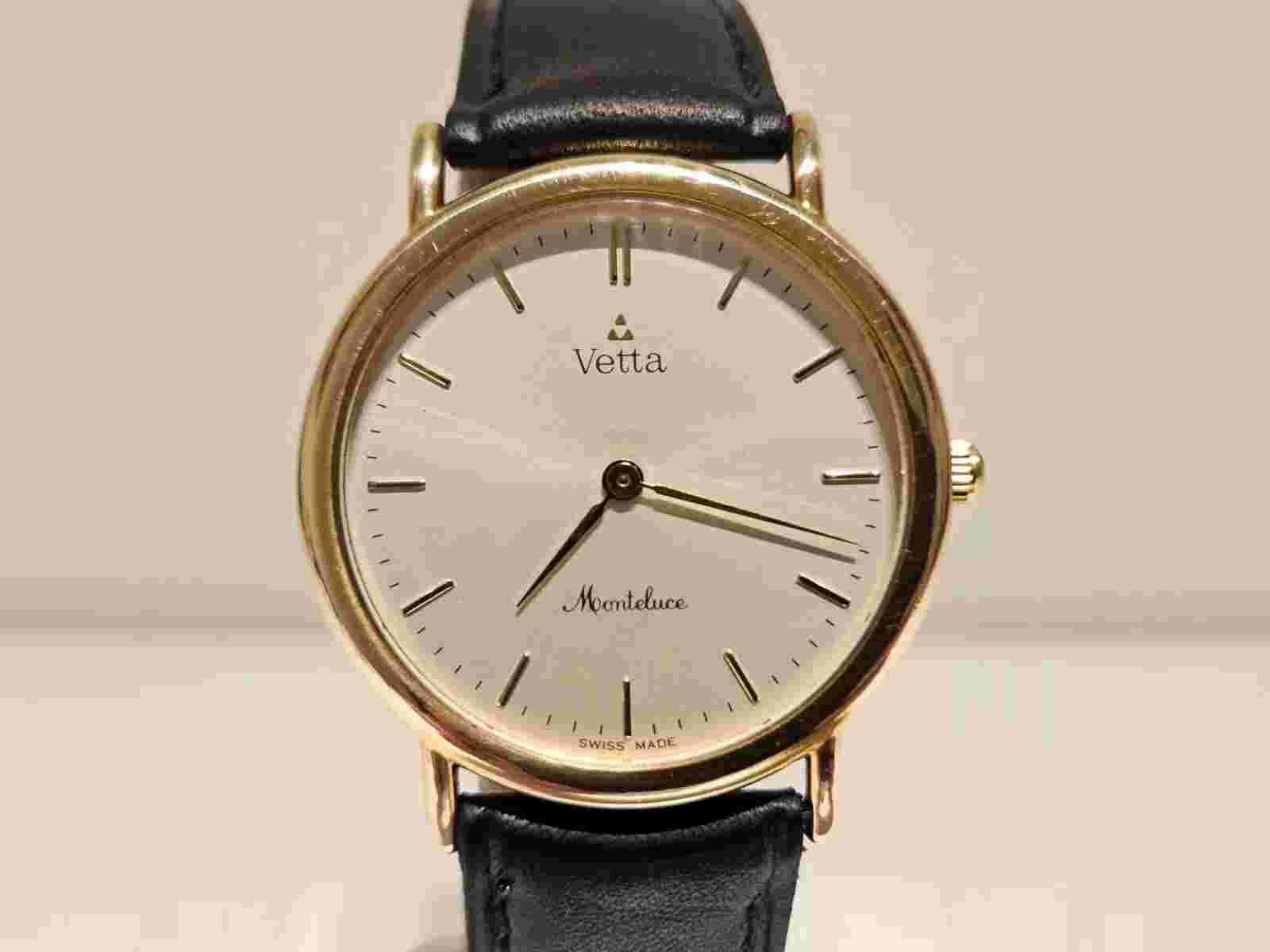 VINTAGE RARE LUXURY SWISS GOLD PLATED MEN'S QUARTZ WATCH "VETTA" MONTELUCE 6J.